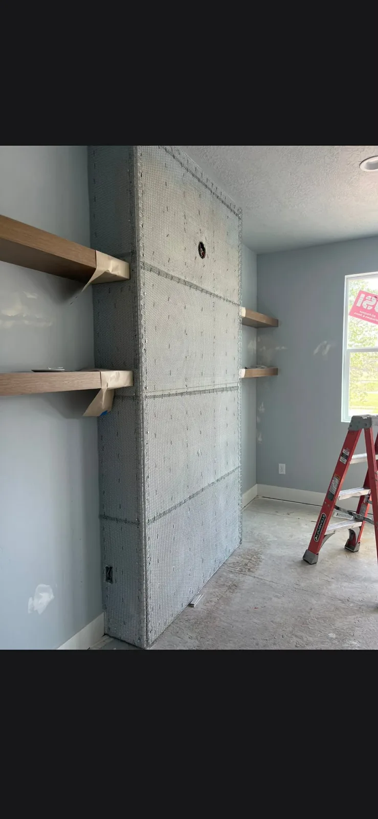 Side view of fireplace fiberglass mesh reinforcement for an EIFS or synthetic stucco finish